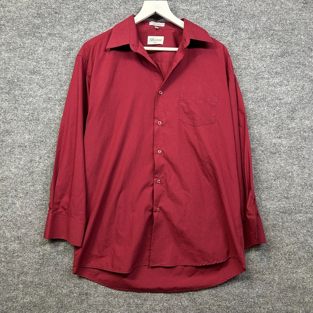 Berlioni Italy Dress Shirt Men's Burgundy Cotton Blend Formal Classic - 16/16.5